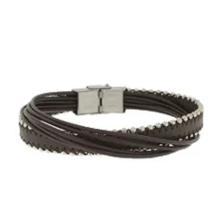 Clochard Fashion Unisex-Armband 20 Cm 6 Lederbänder Braun Edelstahl Kugelband BA6700/MA