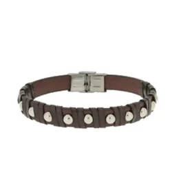 Clochard Fashion Unisex-Armband 21 Cm Leder Braun Mit Nieten BA5942/MA